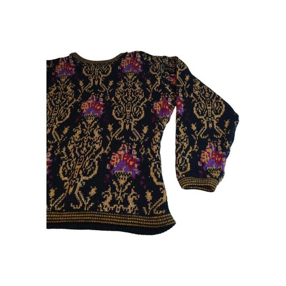 Anne Pinkerton M Vintage Floral Gold Lame Sweater – 90s Grannycore Glam - Picture 7 of 9
